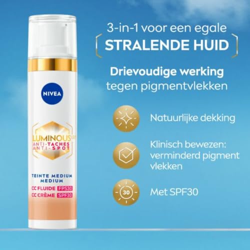 NIVEA Luminous 630 CC Anti-Fleckenfluid FPS30 Medium Teint (1 x 40 ml), CC Cream Unified Teint, Foundation deckt Hautunreinheiten ab… – Ansicht 3