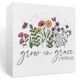 Grow In Grace Wooden Box Signs Decoration Bible Verse Desk Sign, Inspirational Christian Gifts, Scripture Desk for Home Office Kids Room Bathroom Shelf Decoration