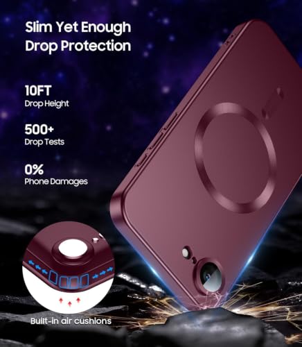 Image of DIZORO Magnetic Case for iPhone 17e / iPhone 16e Case [Compatible with MagSafe][Built-in Camera Lens Protector] Slim Soft Silicone Bumper Shockproof Metallic Luster Back Cover Phone Case - Wine