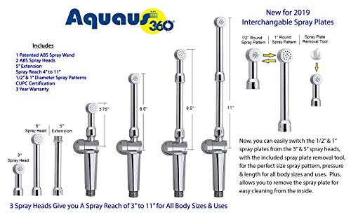 RinseWorks - Aquaus 360 Patented Hand Held Bidet Sprayer - NSF cUPC Certified for Legal Installation - 2 Backflows – Dual Pressure Controls - StayFlex Hose - 3 to 11 Inch Spray reach - 3 Year Warranty