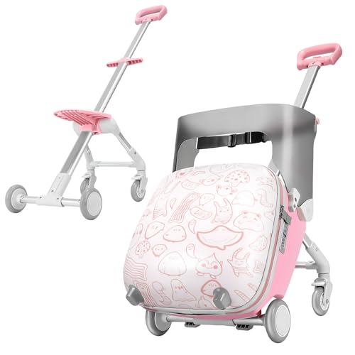 AODI Kids Ride-on Luggage with Seat 20 inch Carry On Suitcase 2-in-1 Childrens Luggage & Baby Stroller with Shockproof Silent Wheels and Guardrail for Airplane