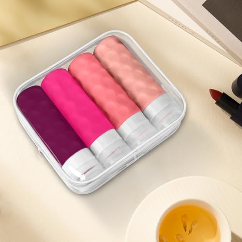 Image of Silevoler Travel Bottles for Toiletries, 4pcs Tsa Approved 3oz Travel Size Containers, BPA Free Leak Proof Premium Silicone Bottles, Refillable Liquid Squeezable Accessories W /Toiletry Bag (Red)