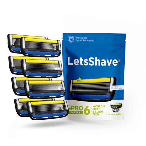 Image of LetsShave Pro 6 Maxxx - World's 1st 6 Blade Razor Refills for Men | Pack of 8 Cartridges | Precision Back Blade | Open-Flow Anti-Clog | Micro-Span Curved Blades | Common Docking Fits Pro 4 /5 /6 /7