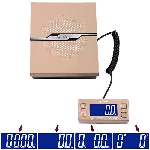 Weighmax W-8809 150 Lbs X0.1Oz Digital Shipping And Postal Scale With Extended Display, Gold, Battery And Ac Adapter Included #TOP5