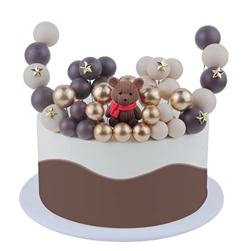 Blingabc Bear Cake Topper, 3D Brown Bear Cupcake Toppers With Gold Balls Stars Cake Decoration For Baby Shower Boy Bear Theme Birthday Party Supplies(51Pcs) #TOP6