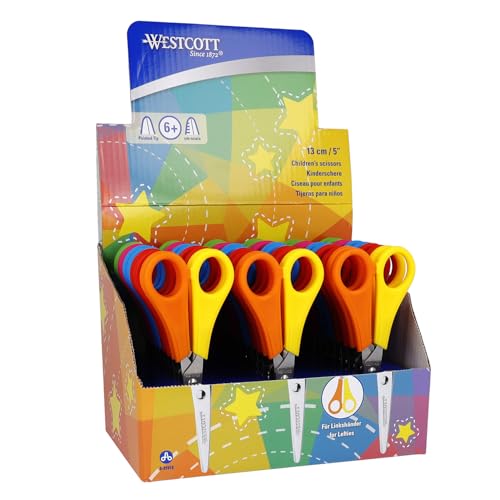 Westcott Kinderschere 30 Stück in Displaybox | Schere mit integrierter 5 cm Skala | Schulschere & Bastelschere 13 cm (5) ideal für Kinderhände | Hochwertige Edelstahlklinge | E-2151S