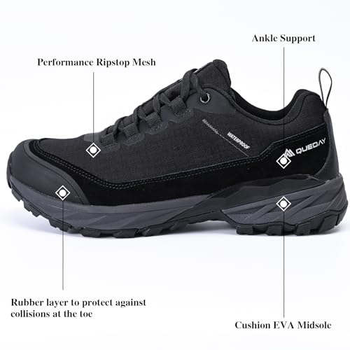 Queday Mens Waterproof Hiking Shoes Lightweight Outdoor Cordura Walking Shoes Breathable Hike Trekking Trails Camping Climbing2