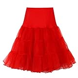 ღHecho de multicapas de tul Lenfesh Mujeres Cancan 50s Retro Rockabilly Enaguas Princesas Tutú Faldas para Baile Disfraces Fotografía Fiesta Despedida de Soltera (M, Rojo #1)