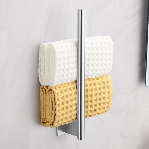 ALOCEO Self Adhesive Towel Rail Hand Towel Holder 304 Stainless Steel Towel Holders for Bathrooms and Kitchen 28CM,Brushed Silver