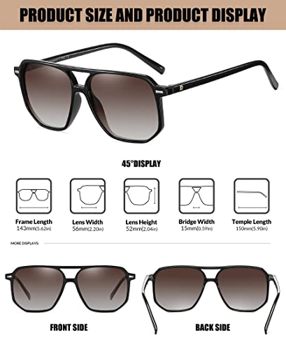 DUCO Retro Vintage Square Polarized Aviator Sunglasses Womens Mens Double Bridge Sun Glasses DC30012