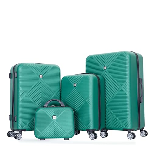 4-Piece ABS Lightweight Luggage Set with 14-inch Makeup Box, Spinner Wheels (14/20/24/28 inches) - Dark Green3