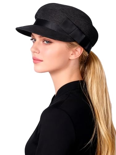 Sombrero de paja femenino con ala ancha y lazo negro