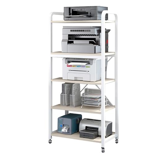 3/4/5 Tier Rolling Printer Stand, Utility Mobile Shelving Cart Machine Stand,with 4 360° Lockable Wheels, Fax Machine Shelf Storage Rack Unit for Home Office Fax Scanner Shredder.