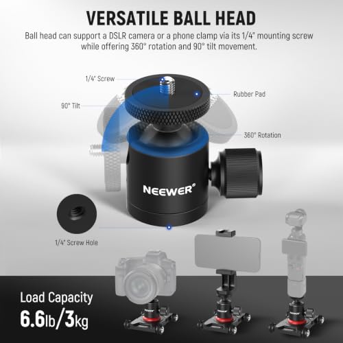Image of NEEWER Camera Slider Dolly with Ball Head & Phone Clamp, 4 Wheeled, SD001