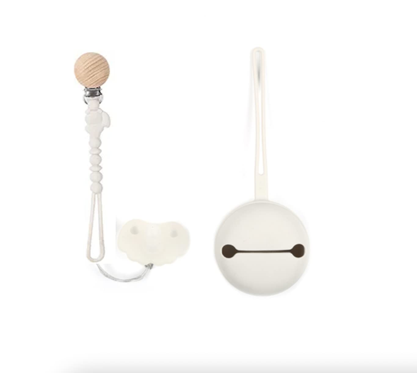 GenericTOT Bundle: 3pcs Baby Silicone Pacifier Holder Set with Pacifier, Nipple Chain, and Storage Box (white)