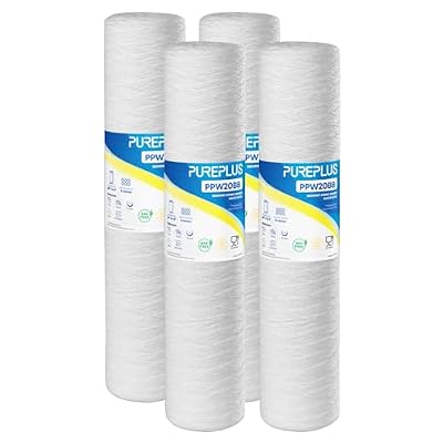 PUREPLUS 5 Micron 4.5" x 20" Whole House String Wound Sediment Filter for Well Water, Replacement Cartridge for Pentair Pentek WP5BB20P/WP25BB20P, Hydronix SWC-45-2005, SpiroPure SP-WP5-20BB, 4Pack