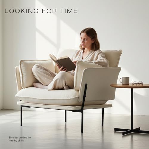 Image of Modern Boucle Accent Chairs Set of 2 for Living Room Chairs,Oversized Upholstered Reading Chair Lounge Armchair with Sturdy Metal Legs,Comfy Single Sofa Chair for Living Room,Waiting Room(Cream)