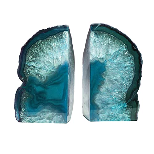 AMOYSTONE Teal/Green Agate Bookends, Heavy-Duty Large Book Ends for Heavy Books, Unique Sujetalibros 6-8 LBS with Rubber Bumpers, Perfect for Office Bookshelf and Home Decor