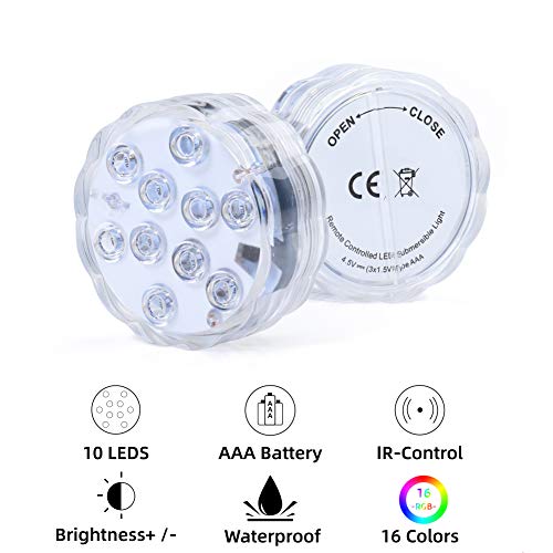 AquaMiracle Submersible LED Lights with Remote Waterproof Battery Operated, Multi Color Changing Hot Tub Lights for Shower, Pool, Pond, Aquarium, Bath, Party, Vase Decoration (2-Pack)