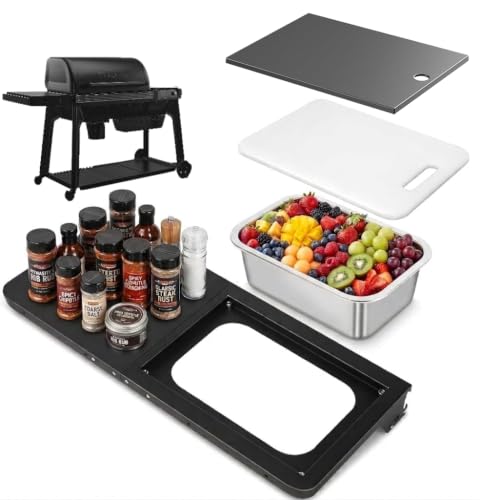 Foldable Front Shelf for Traeger Woodridge Pro/Pro Plus/Elite/Ironwood Series Pellet Grill 28 Grill Prep Table with Cutting Board Basin and 4 Hooks