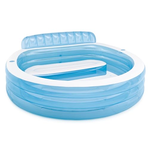 INTEX Swim Center Inflatable Family Lounge Pool: Built-In Bench Cup Holder 156 Gallon Capacity 90 x 86 x 31 Blue