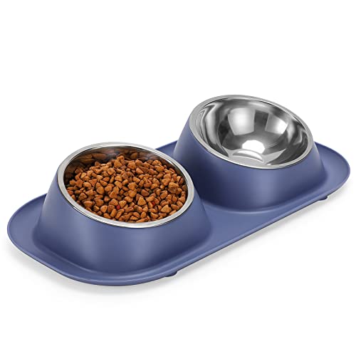 Bwelcam 2x400 ML Gato Cuenco,Comedor Gato,15°Inclinación Antideslizante Comedero para Perros y Gatos,Cuenco Doble Para Gato Perro de Acero Inoxidable Cover