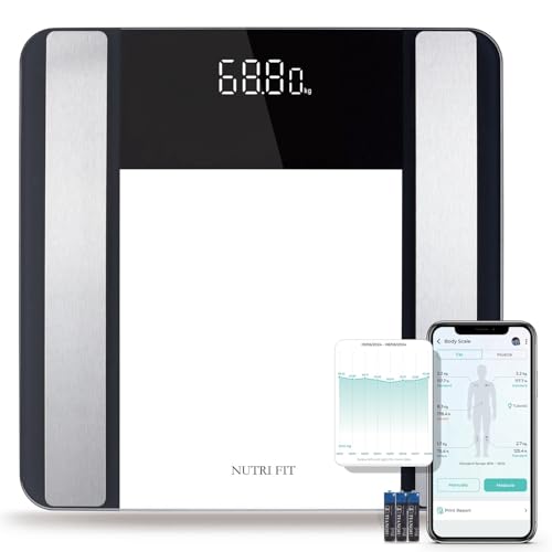 Smart Scale for Body Weight and Fat Percentage, NUTRI FIT Digital Bathroom Scale Bluetooth Biometric Scale for BMI, 17 Metrics Body Composition Analyzer High Accuracy for Weight Loss, Sync App