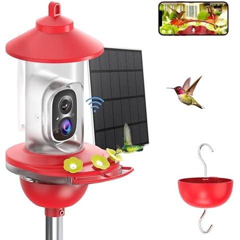 SOLIOM Humbirdy BF06 Hummingbird Feeder with Camera Solar Power, 2K Live Video, Ant Guard Pole Holder, Auto Detect, Smart AI Hummingbird Feeder Camera for Humming Bird Lover (20 oz) Cover