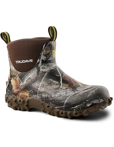 Trudave Men's Rubber Waterproof Boots with Steel Shank, Ankle Rain Boots, 6mm Neoprene Insulated Mud Boots, Anti Slip Durable Outdoor Work Shoes for Farming Gardening Yard Work Fishing