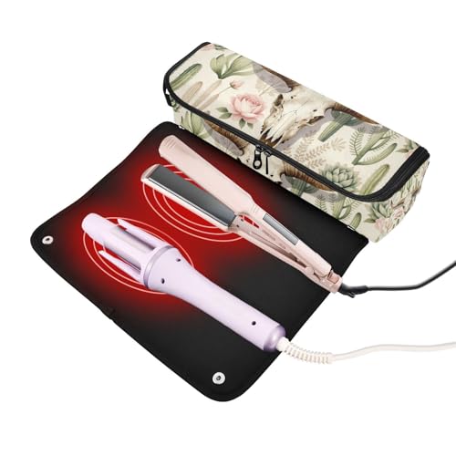 Bolso de viaje para herramientas de cabello resistente al calor con almohadilla impermeable para planchas, rizadores y organizador de estilo bohemio occidental miniatura 2