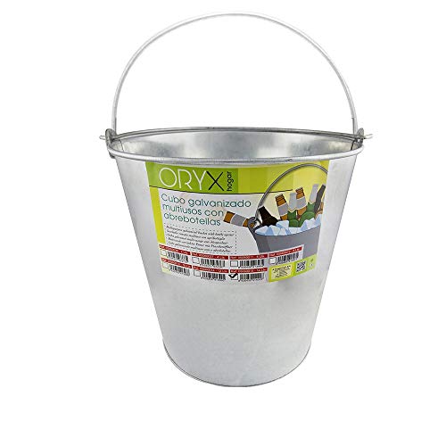 Cubo Zinc Metal Galvanizado Multiusos 14 Litros 28 x 21 x 28 (alt.) cm. con Abre Botellas