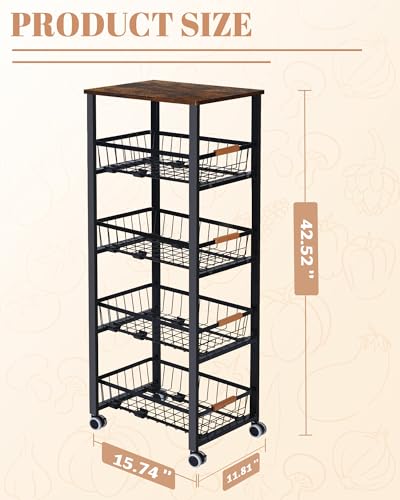 Image of Mythinglogic Kitchen Storage Cart, Tier Rolling Cart with Lockable Wheels, Kitchen Organizer Rack for Pantry, Living Room, Kitchen (16.74 inch D x 12.81 inch W x 43.51 inch H)