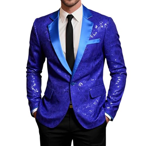 Cambkatl Men's Shiny Sequins Blazers Sparkle Prom Tuxedo One Button Suit Jackets for Wedding Dinner Party Banque