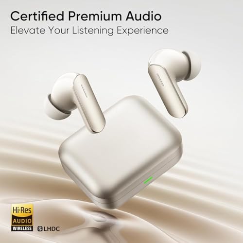 Image of Original Truly Wireless Bluetooth Earbuds, Compatible with Realme Buds Air 7, 12.4mm Dynamic Bass Drivers, 52Hrs Playtime, [Ivory Gold]