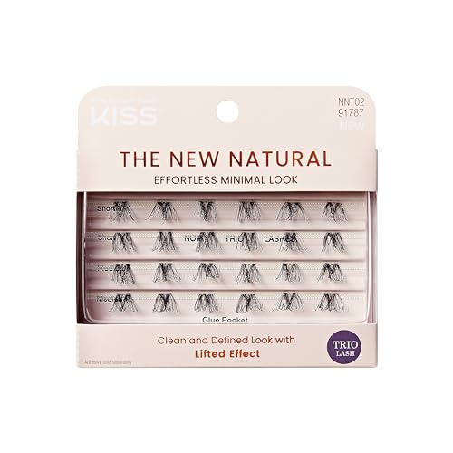 Kiss The New Natural False Eyelashes Easy to Apply Reusable Fake Lashes Cruelty Free Includes 24 Short & Medium Length (12mm-16mm) Natural Volume Trio Lash Clusters - Style Noir