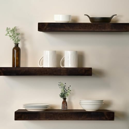 MY VINTAGE FINDS Estantes flotantes gruesos para pared, estantes flotantes de madera maciza para cocina, estantes flotantes modernos de madera real, hecho a mano en los Estados Unidos