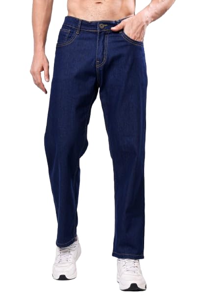 Image of EditLook Men's Denim Cotton Blend Oversized Loose Baggy Fit Mid Rise Jeans Pants for Men
