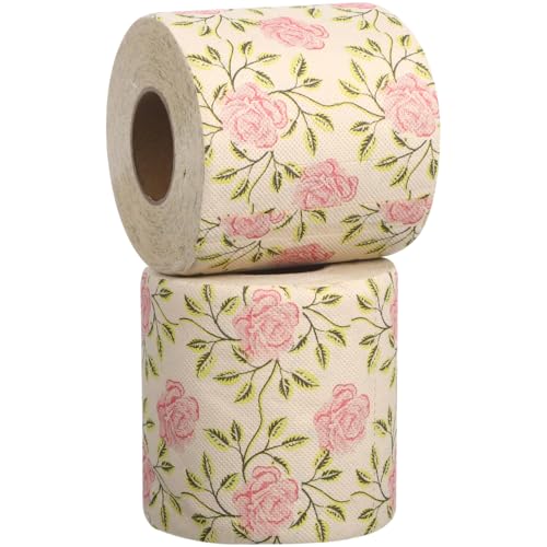 FOMIYES 2 Rolls Floral Toilet Paper Rolls, Roses Pattern Toilet Tissue Decorative Napkin Paper...