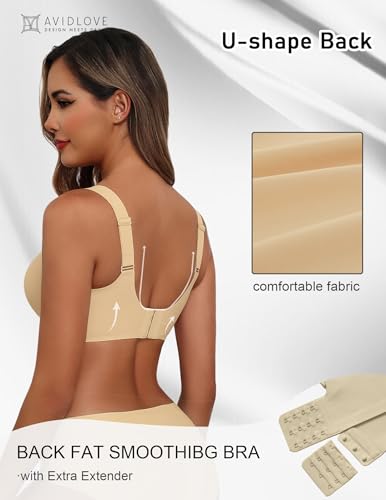 Image of Avidlove Bras for Women Seamless Bra Full Coverage T Shirt Bralettes V Neck Wireless Bra Comfortable Brassiere