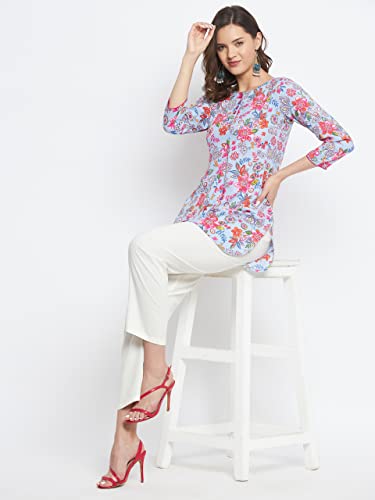 Image of Tissu Women's Green & Pink Floral Printed Kurti