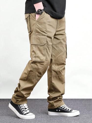 Image of MiraMichi Men's Relaxed Fit Solid Pattern Cotton Cargo Pant with 6 Pocket Button Down Closure Type and Standard Length | Six Pockets Cargos Pant's |Bonkers Joggers for Men