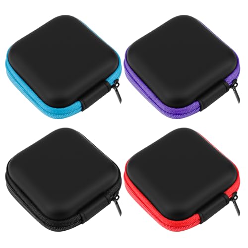 LXUEJIE Kopfhörer Tasche, 4 Stück Mini Eva Kopfhörer Case 7.7x7.7x3.3cm Ohrhörer Schutztasche für In-Ear Earphones, MP3 Player, Schlüssel, U Festplatte