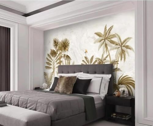 Tzxztt Retro Botánico Árboles Pájaros Efecto Mármol Papel Pintado 3D Seda Texturizada Primera Calidad Neutros Material Ideal Para SalóN Dormitorio-200cm×140cm