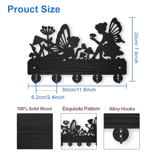 MAYJOYDIY Wall Mounted Key Holder, 30x20 cm, 5 Alloy Hooks, Fairy Mushroom Design - Image 2