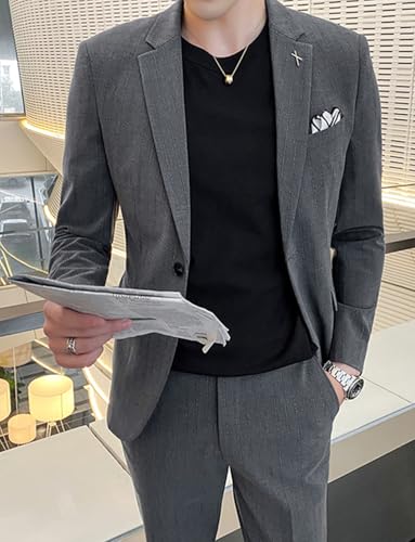 Men's Stripe Suit Two Pieces Daily Office Jacket & Pants Set Notch Lapel Tuxedos3