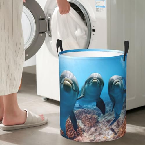 Panier à linge imperméable pliable avec dauphin amusant et poignées - 7