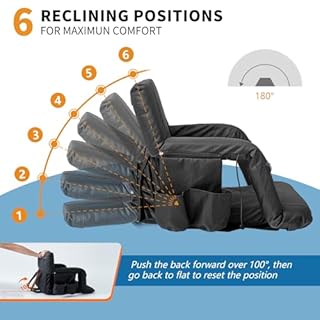 NAIZEA Heated Stadium Seats Bleacher Seat with Back Support & Arm Armrest, Portable 6 Reclinng Positions Stadium Chair for Sports Events, Outdoors（Power Bank is Not Included