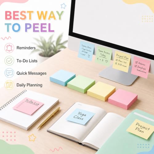 Image of Fainne 240 Pack Sticky Notes Bulk 3x3 Multicolor Self Stick,Simple Color