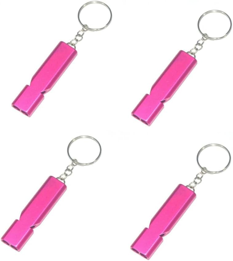 4Pcs Pink Aluminum Alloy Whistle Camping Supplies Double Tube Emergency Whistles Clear Loud Sound Compact Size Portable Corrosion-Resistant Safety Survival Camping Signal Whistles Camping and Hiking