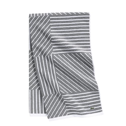 Lacoste Guethary Striped Towel – 100% Cotton, Reversible Modern Geometric Design, Soft & Absorbent, Durable & Lightweight, Machine Washable – Meteorite, 30"x54" Bath Towel